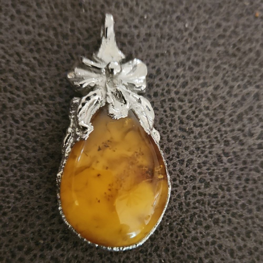Elegant Silver And Genuine Amber Pendant Lithuania